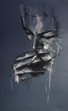 a drawing of a man's face and hands