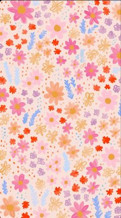 an image of a flowery pattern on a white background with pink, blue and orange flowers