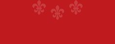 a red wallpaper with fleur de lis on it's left side