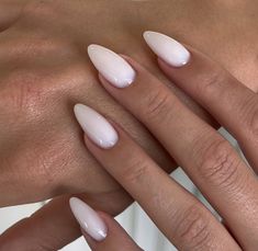 Milky Pink Almond Nails, Mc Nails, Biab Nails, White Gel Nails, Engagement Nails, Milky Nails, Solid Color Nails, Casual Nails, Classy Acrylic Nails