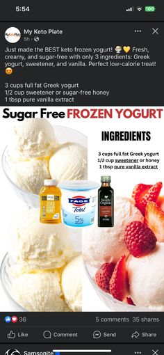 an ad for frozen yogurt with strawberries and ice cream