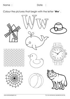 the letter w worksheet with pictures to be used for children's learning