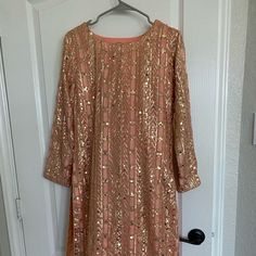 Peach Color Brand New Size S/M Elegant Peach Dress For Festive Occasions, Festive Peach Fitted Dress, Festive Fitted Peach Dresses, Spring Festive Peach Dress, Spring Festive Orange Dress, Indian Style Dress, Green Knit Dress, Floral Mesh Dress, Long Sleeve Navy Dress