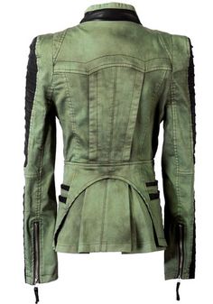 Denim PU Leather Contrast Blazer - Green Moda Steampunk, Tuxedo Coat, Studded Denim Jacket, Jeans Coat, Studded Denim, Tuxedo Blazer, Denim Blazer, Tuxedo Jacket, Leather Jackets Women