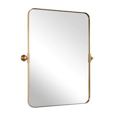 a gold framed mirror sitting on top of a white wall next to a metal hook