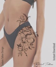 Graceful Tattoo, Tattoos In Other Languages, Ladies Tattoo, Thigh Piece Tattoos, Side Tattoos Women, Printable Stencil, Dna Tattoo, Stomach Tattoos Women, Quality Tattoo