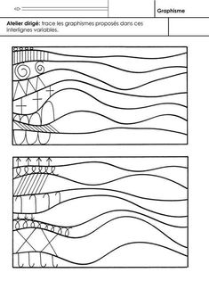 an image of stained glass window designs for the front and side of a building with wavy lines