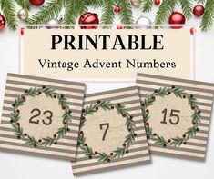 printable vintage christmas numbers with holly wreaths