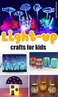 A selection of crafts that light up using LED candles and fairy lights Kids Candle Crafts, Light Up Crafts, Sponge Crafts Diy, Yarn Art For Kids, Easy Diy Toys, Lantern Crafts For Kids, Light Up Art, Color 2025, Tissue Paper Lanterns