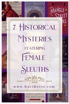 the title for 7 historical mystery novels featuring female sleuths and other stories in purple