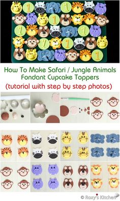 how to make safari / jungle animals fondant cupcake toppers with step by step photos