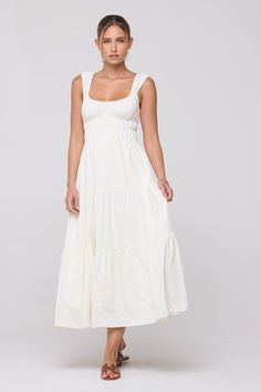 This is an image of Tori Dress in White Linen - RESA featuring a model wearing the dress Blonde Dress, Salty Blonde, Versatile Dresses, Brides And Bridesmaids, Wedding Bridesmaids, Linen Dress, White Linen, Model Measurements, Summer Days