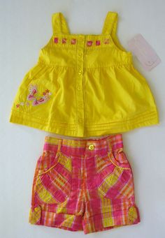 KIDS HEADQUARTERS 2PC SET; PINK, PLAID SHORTS and YELLOW   SLEVELESS STYLE BLOUSE SIZE 2T MONTHS     BRAND NEW WITH TAGS This Item(s) Features Includes:   Material: 100% Cotton (top) and 55% Raime and 45% Cotton (shorts)   Condition: New with tags     Size: 2T   Design: Shorts with elastic waist band and bright yellow blouse with butterfly stitching     Color:  Yellow, Orange, Pink, Hot Pink COMES FROM A SMOKE AND PET FREE HOME  *PLEASE NOTE THIS ITEM WILL ONLY BE ACCEPTED FOR RETURN IF IT IS IN Multicolor Cotton Short Set For Spring, Spring Multicolor Cotton Short Set, Playful Short Set For Spring Playtime, Cute Short Set For Spring Playwear, Yellow Sets For Playtime In Summer, Yellow Sets For Summer Playtime, Yellow Summer Playtime Sets, Yellow Playtime Sets For Summer, Playful Cotton Short Set For Spring