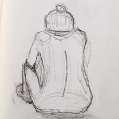 a drawing of a person with a hoodie on sitting in front of a white wall