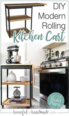 the diy modern rolling kitchen cart is easy to make and looks great in any room