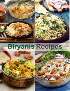 four different types of biryani's recipes