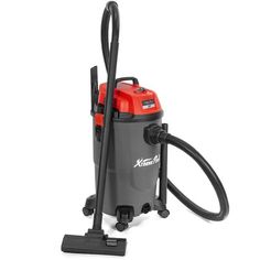 a red and black vacuum cleaner on a white background