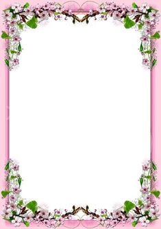 a pink frame with flowers and leaves on it