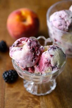 two scoops of peach lavender and blackberry ice cream