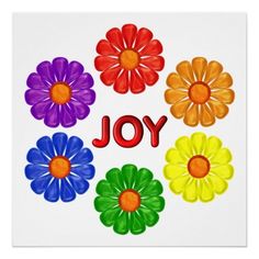 colorful flowers with the word joy written on them