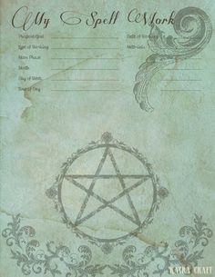 an old paper with a pentagramil on it and the words, my spell work