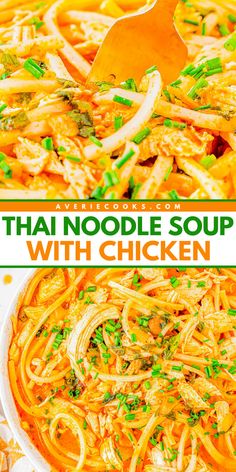 There's nothing like a bowl of this Thai Noodle Soup with Chicken! It's a healthy dinner idea that's gluten-free. Cooked in red curry, creamy coconut milk, and more, this Thai chicken noodle soup is a healthy dinner option you'll surely love!