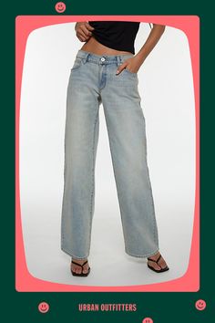 Better-than-basic Abrand jean in a wide-leg silhouette. Featuring a low rise that hits at the waist, medium-stretch denim and classic 5-pocket styling designed to be your everyday favorite. Features Abrand 99 Wide Yara jean Low rise wide leg jean Mid-weight, medium stretch denim Low rise waist Embossed back-pocket detail 5-pocket styling Zip fly and button closure Content + Care 72.4% Cotton, 26.7% polyester, .9% spandex Machine wash Imported Size + Fit Low rise Wide leg Full length Model in Yar Abrand Jeans, Blue Fits, Pocket Detail, Modern Fit, Cotton Spandex, Stretch Denim, Leg Jeans, Dresses For Sale, Low Rise