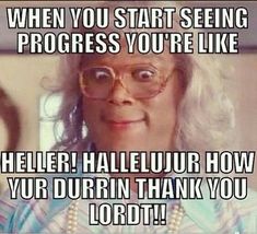 an older woman with glasses and a quote on it that says, when you start seeing progress you're like heifer halle