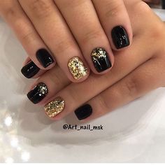 Gold Toe Nails, Nye Nails, Black Nails With Glitter, Feather Nails, New Years Eve Nails, Gold Glitter Nails, Gel Nails Diy