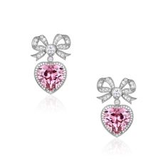 Adorn your ears with the ethereal 'Princess' earrings. Crafted from silver and plated in rhodium, these feminine and romantic earrings are the pièce de résistance of any jewellery collection. A sparkling pink, heart-shaped zirconia crystal, framed exquisitely by small shimmering crystals, hangs from beneath a stunning, Princess Earrings, Romantic Earrings, Silver Pearl Earrings, Jewelry Lookbook, Earring Sale, Girly Jewelry, Dream Jewelry, Crystal Heart, Pink Crystal