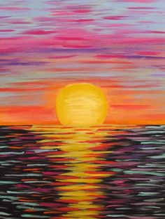 an acrylic painting of a sunset over the ocean