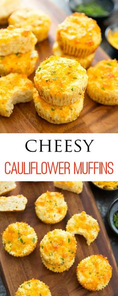 cheesy cauliflower muffins on a cutting board