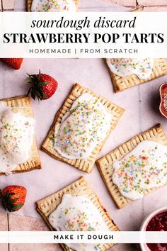 homemade strawberry pop tarts with white frosting and sprinkles