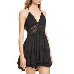 Free People 200 Degrees Dress Nwt Size S Reasonable Offers Welcome Bundle To Save! :) Free People Boho Anthropologie Urban Outfitters Rare Black V-neck Lace Dress For Summer, Black Lace Dress With Ruffles For Summer, Black Lace Patchwork Dress For Daywear, Chic Lace Patchwork Mini Dress For Beach, Degree Dress, Beach Mini Dress, Combo Dress, Patchwork Dress, Knit Mini Dress