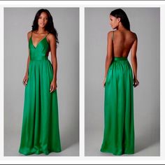 Floor Length Lightweight Vibrant Gown Mardi Gras Ball Gown, Green Backless Prom Gown, Green Backless Gown For Prom, Green A-line Maxi Dress For Gala, Floor-length Green Evening Dress With Back Opening, Spring Evening Dress With Back Opening, Spring Floor-length Evening Dress With Back Opening, Green Evening Dress With Back Opening, Green Backless Bridesmaid Maxi Dress