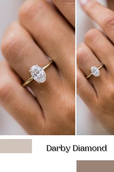 a woman's hand with a diamond ring on it and the words, darby diamond