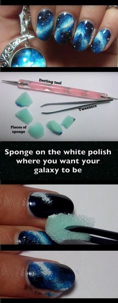 Super Easy Nail Art Ideas for Beginners - Galaxy Nails Tutorial Nails By Kizzy - Simple Step By Step DIY Tutorials And Pictures For Nailart. Ideas For Every Style, All Hair Colors, Sparkle, Valentines, And other Awesome Products To Make It DIY and Super Easy - https://www.thegoddess.com/nail-art-ideas-beginners Nail Art Ideas For Beginners, Super Easy Nail Art, Galaxy Nails Tutorial, Art Ideas For Beginners, Nailart Tutorial, Nails Tutorial, Galaxy Nails, Nails Diy