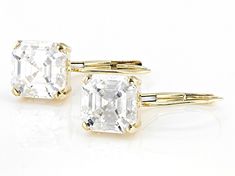 Moissanite Fire® 3.70ctw diamond equivalent weight asscher cut, 10k yellow gold earrings. Measures 5/8" L x 1/4" W and have lever backs. Actual moissanite weight is 3.22ctw. Elegant Asscher Cut Diamond Earrings For Formal Occasions, Elegant Asscher Cut Diamond Earrings For Formal Events, Elegant Asscher Cut Diamond Earrings With Prong Setting, Elegant Asscher Cut Diamond Accent Earrings, Elegant Asscher Cut Earrings With Diamond Accents, Asscher Cut Diamond Accented Earrings In Fine Jewelry Style, Octagon-shaped Diamond Earrings For Formal Events, Asscher Cut Diamond Accent Earrings Fine Jewelry, Octagon Diamond Earrings For Formal Events