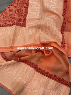 Soft and lightweight Chanderi Chikankari Saree with a unique Jamawar border in contrast colors. Beautiful Chikankari is a famous hand embroidery style from Lucknow, City of Nawabs, India! FALL ATTACHED AND PETTICOAT INCLUDED ! Includes a matching blouse piece too. Unstitched Orange Traditional Wear With Chikankari Embroidery, Semi-stitched Orange Chikankari Traditional Wear, Orange Traditional Wear With Chikankari Embroidery Fabric, Orange Chikankari Embroidery Anarkali Set For Festivals, Orange Bollywood Traditional Wear With Chikankari Embroidery, Eid Orange Dupatta With Chikankari Embroidery, Orange Chikankari Anarkali Set For Festivals, Traditional Orange Dupatta For Transitional Season, Wedding Traditional Wear With Self Design In Mulmul