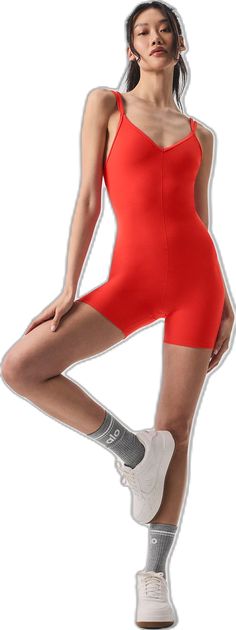 Casual Compressive Bodysuit, Solid Compressive Jumpsuits And Rompers, Casual Jumpsuits And Rompers With Seamless Construction, Sporty Compressive Jumpsuits And Rompers For Summer, Sporty Summer Loungewear Bodysuit, Sporty Summer Bodysuit For Loungewear, Compressive Solid Color Jumpsuits And Rompers For Summer, Casual Compressive Jumpsuits And Rompers, Summer V-neck Workout Bodysuit