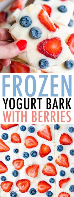 frozen yogurt bark with berries and blueberries on top is the perfect treat for summer