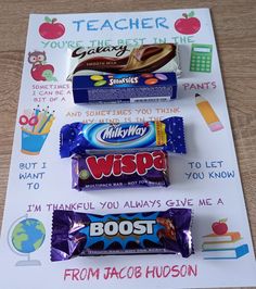 three different types of candy sitting on top of a poster