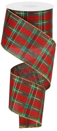 a red and green plaid ribbon