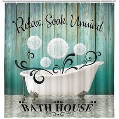 a bathtub with dandelions and the words relax soak unwind on it