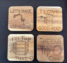 four coasters with different designs on them