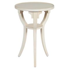 a small white table with an oval top and curved legs, on a white background