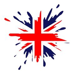 the british flag is painted in red, white and blue with paint splatters