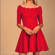 Scallop Edge Neck Skater Dress. Perfect For Date Night. Bought For A Trip And Never Worn Nwt Red Stretch Dress For Christmas, Red Stretch Christmas Dress, Christmas Red Stretch Dresses, Satin Skater Dress, Red Ruffle Dress, Burgundy Mini Dress, Mustard Yellow Dresses, Red Skater Dress, Francescas Dresses