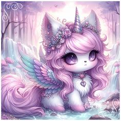 a cute little unicorn with pink hair and wings