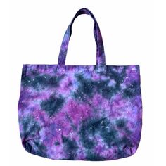 Galaxy Space Blue, Pink, Purple And Black 100% Cotton Canvas Tote Bag With White Metallic Fabric Paint. Approximately 17”X 13” Strap Drop 9” Colors May Very Depending On The Lighting And Screen. All Bags Are One Of A Kind Created By Me, No Two Bags Will Ever Turn Out The Same. Trendy Purple Bags For Daily Use, Trendy Purple Bag For Daily Use, Large Capacity Purple Rectangular Bag, Large Capacity Purple Shoulder Bag For Daily Use, Trendy Purple Tote Shoulder Bag, Rectangular Purple Bags For Daily Use, Purple Bag With Adjustable Strap For Daily Use, Casual Purple Bags For Shopping, Casual Purple Shopping Bag